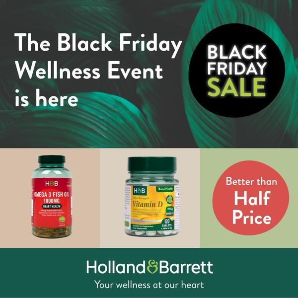 A 1:1 format creative for health supplements using a clear seasonal sale headline and direct product imagery to announce a major price drop.