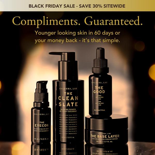 skincare set, face care kit, beauty routine, anti aging serum, facial cleanser, moisturizer, eye serum, sale promotion, minimalist, luxurious, black, gold, black friday