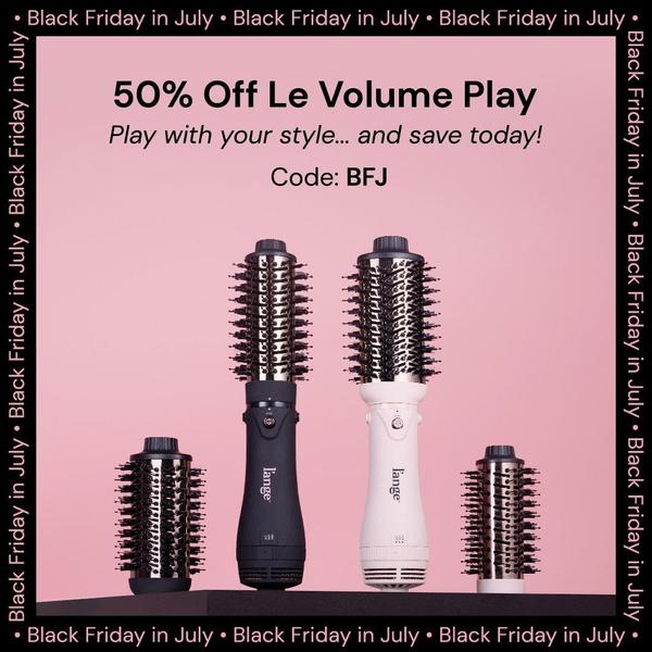 This static square creative promotes a holiday-themed sale on hair volumizing tools with a bold offer headline and clear discount code.