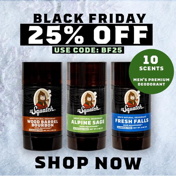 A 1:1 static ad featuring a clear brand offer for men's deodorant, utilizing a strong discount code and high-visibility product imagery.