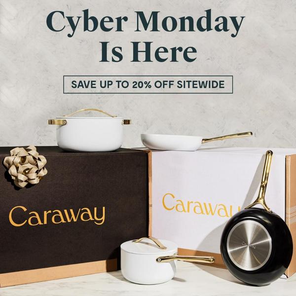 A clean, high-end studio shot of a white and gold cookware set bundled with branded packaging, clearly communicating a percentage-based discount.
