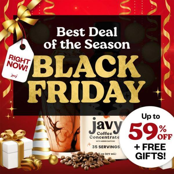 A high-impact 1:1 square graphic for a holiday sale, featuring a product hero shot alongside strong, festive typography.