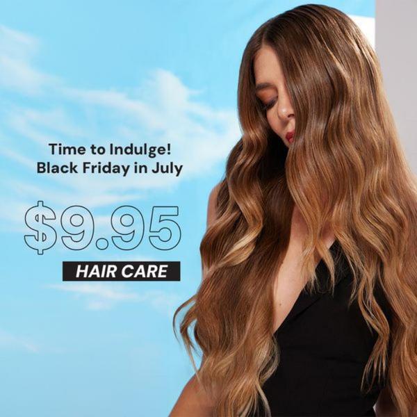 A high-conversion 1_1 ad creative featuring a model with healthy, shiny hair alongside a bold price-point offer.