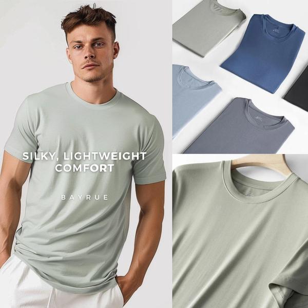 t-shirt, tee, shirt, basic tee, crew neck shirt, short sleeve shirt, cotton shirt, product launch, brand awareness, lifestyle, minimalist, calm, trustworthy, neutral, blue