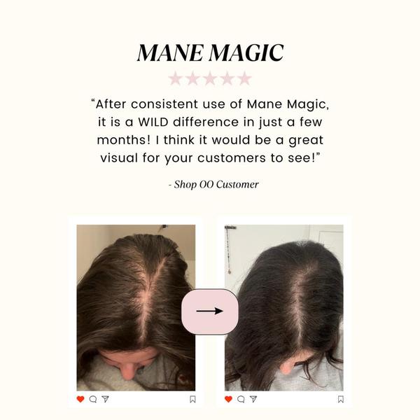 A side-by-side comparison creative showcasing hair density improvements after consistent use of a hair growth product.