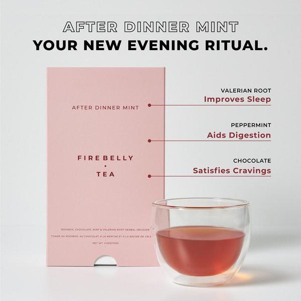 This static creative breaks down the three core health benefits of a bedtime tea blend using clear callouts and a soft color palette.