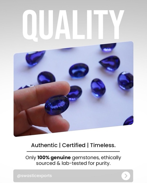 A close-up photograph showcasing a hand holding a high-quality blue gemstone, emphasizing purity, ethics, and certification.