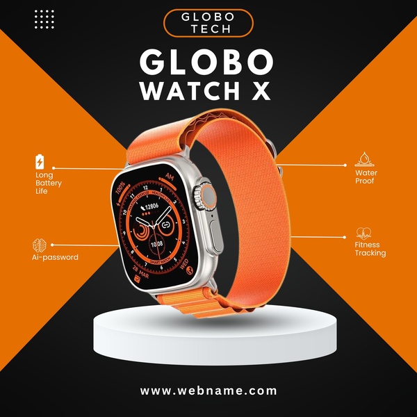 smartwatch, digital watch, fitness tracker, sports watch, wearable device, product demo, minimalist, energetic, trustworthy, orange, black, neutral
