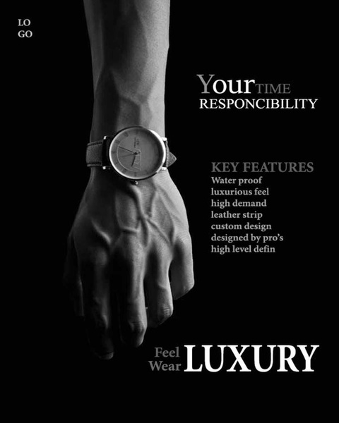 wrist watch, analog watch, leather strap watch, men's watch, luxury watch, bestseller push, editorial, luxurious, bold, black, neutral