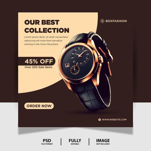 luxury wrist watch, analog watch, leather strap watch, mens wrist watch, classic wrist watch, discount offer, bestseller push, minimalist, modern typography, luxurious, bold, brown, gold