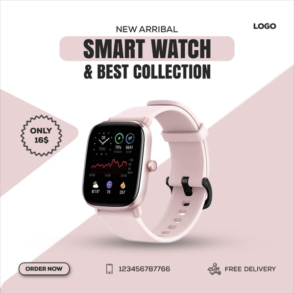 smartwatch, digital watch, fitness watch, sports watch, smart wristband, new arrival, discount offer, minimalist, fresh, playful, pastel, neutral