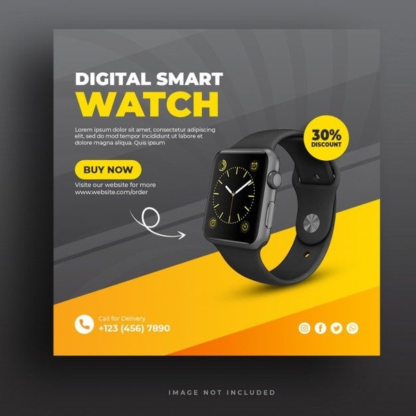 smartwatch, digital watch, wearable device, wrist watch, sport watch, discount offer, bestseller push, modern typography, energetic, bold, yellow, black, neutral