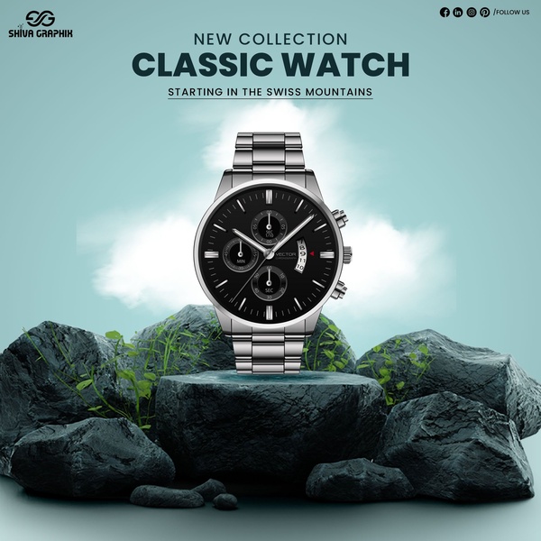 wrist watch, analog watch, stainless steel watch, chronograph watch, mens watch, new arrival, brand awareness, minimalist, calm, luxurious, neutral, blue