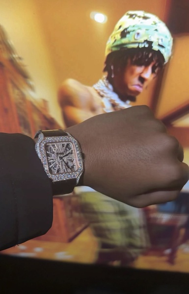 iced out watch, diamond watch, luxury watch, wrist watch, mens watch, brand awareness, lifestyle, luxurious, bold, gold, brown, neutral