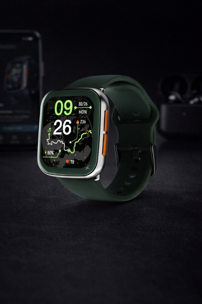 smartwatch, digital watch, fitness tracker, wearable technology, gps watch, product demo, minimalist, energetic, trustworthy, black, green