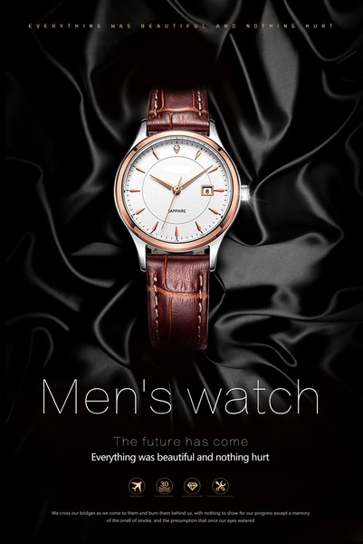 wrist watch, leather strap watch, analog watch, mens watch, dress watch, brand awareness, editorial, minimalist, luxurious, calm, black, brown, neutral