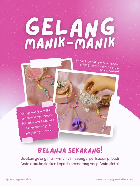 This ad features a warm, pink-toned creative showcasing the customization process of a handmade bead bracelet, encouraging viewers to create personal gifts.