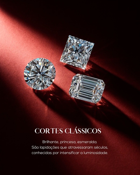 A high-end studio photograph showcasing three distinct diamond cuts, focusing on brilliance and timeless elegance.