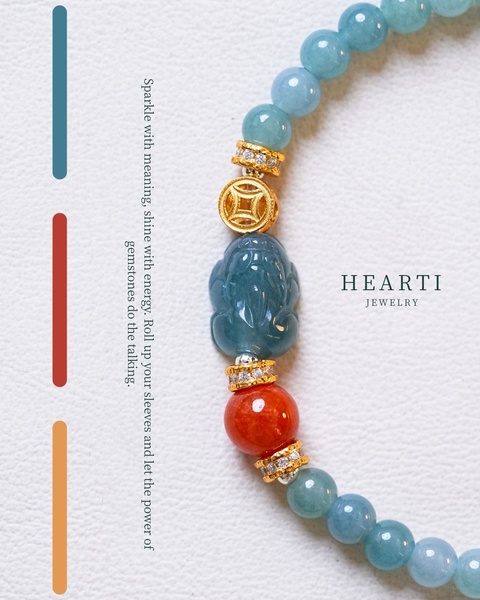 A clean, vertical-ratio product hero image featuring a beaded bracelet with a prominent jade-colored charm and gold accents.