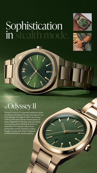 analog watch, metal watch, gold tone watch, wrist watch, stainless steel watch, mens watch, bestseller push, brand awareness, editorial, luxurious, trustworthy, green, gold, neutral