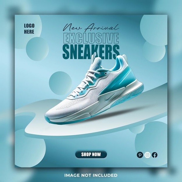 This static ad showcases a new arrival Running Shoe floating against a soft, monochromatic blue background to emphasize product design.