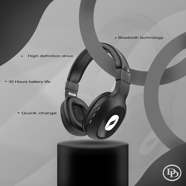 A sophisticated, monochromatic product shot of wireless headphones positioned on a pedestal, emphasizing technical specifications through clean, minimalist iconography.