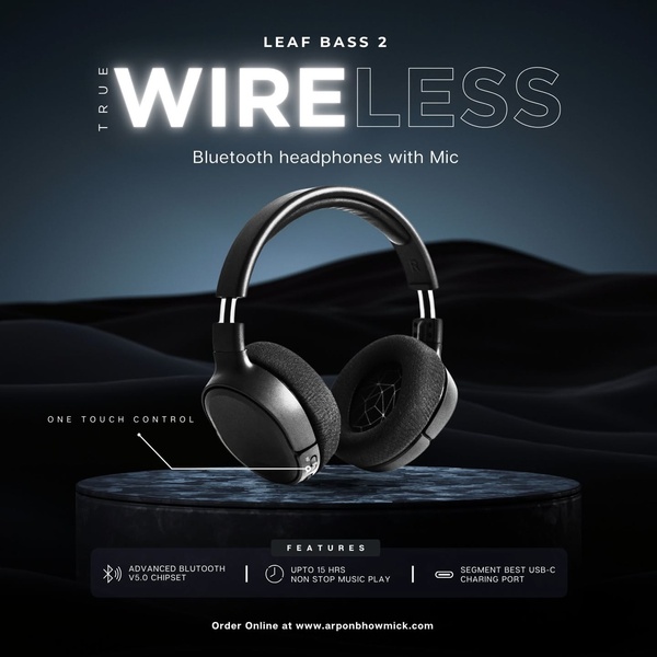 A high-end, studio-style product shot of bluetooth headphones placed on a textured pedestal against a moody background, emphasizing clarity and features.