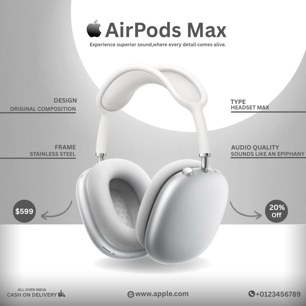 A clean, studio-lit display of wireless headphones with clear callouts for design, frame, type, and audio quality.