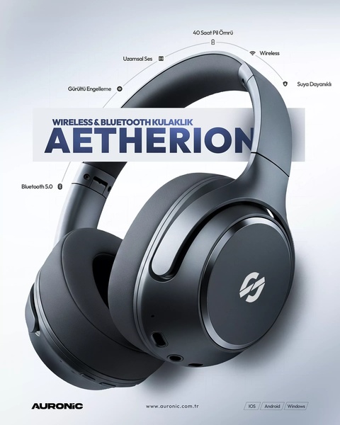 A clean, studio-lit shot of wireless headphones utilizing leader lines to highlight key technical specifications and benefits directly on the product.