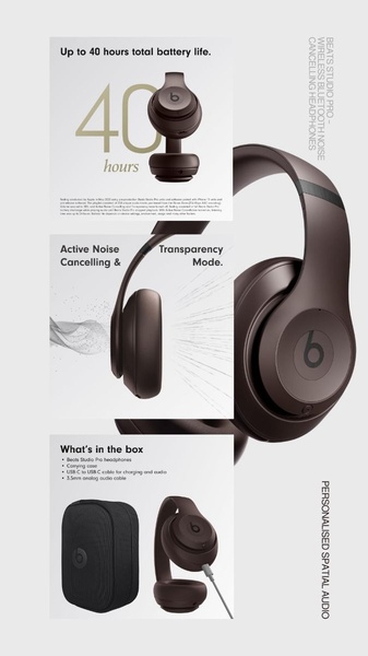 A vertical 9:16 layout highlighting key technical specs like 40-hour battery life and noise cancellation modes through clean, segmented blocks.