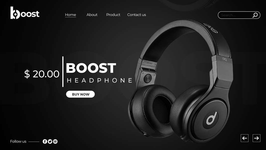 This ad creative features a clean, high-contrast, black-and-white minimalist landing page design for a headphone product with a clear pricing call-to-action.