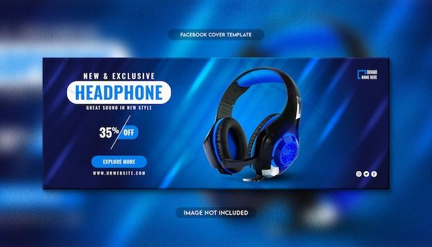 A 16:9 promotional banner for premium headphones featuring a bold discount percentage and high-contrast blue lighting to highlight the product.