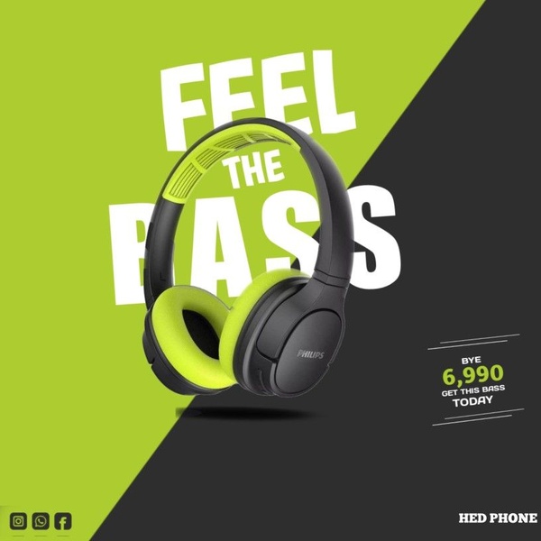A high-contrast 1:1 square graphic for headphones, focusing on a clear call-to-action and bold product-centric messaging.