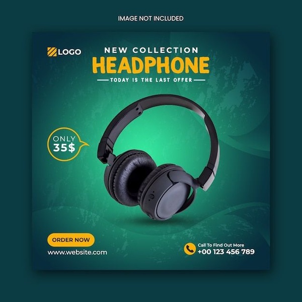 A high-contrast, product-focused social media ad featuring a headphone model with a clear call-to-action and urgency-based pricing.