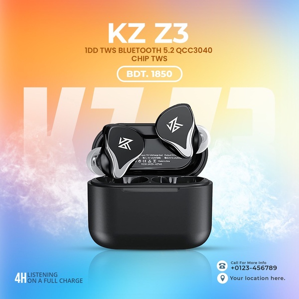 A high-contrast, professional product showcase for the KZ Z3 earbuds featuring clear pricing and key technical specifications to drive immediate interest.