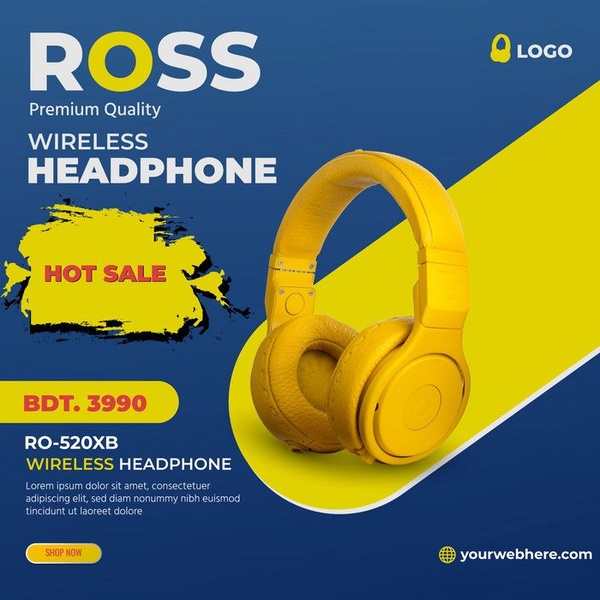 This static square graphic uses strong color contrast and a bold product cutout to highlight a wireless headphone sale.