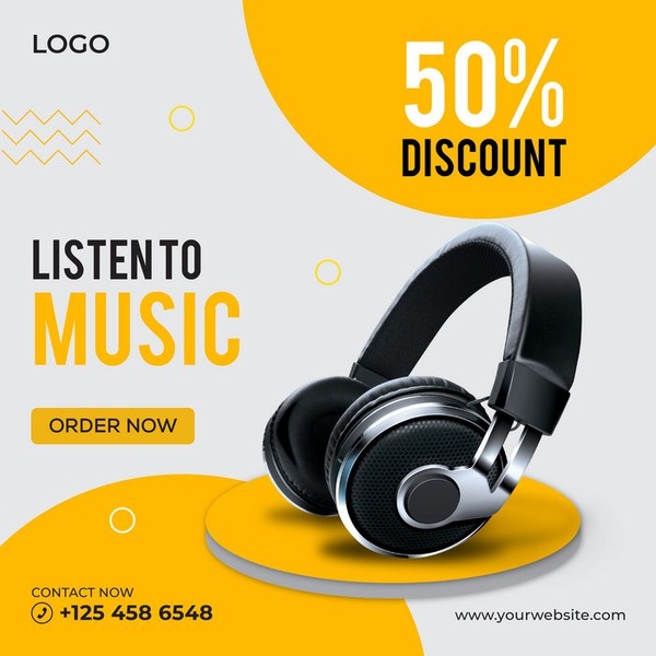 This static square ad uses a high-contrast yellow and grey color palette to showcase a product hero shot with a prominent discount percentage.