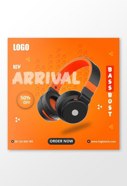 A high-impact flash sale advertisement featuring a product-centric layout for headphones with a clear 50% discount callout.