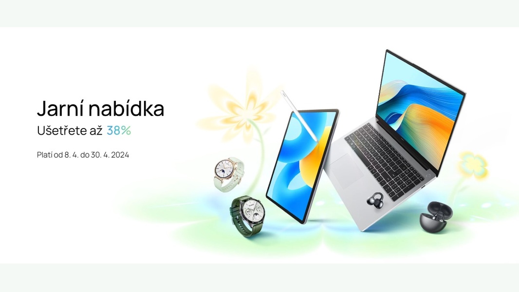 laptop, tablet computer, smartwatch, wireless earbuds, stylus pen, discount offer, holiday sale, minimalist, fresh, energetic, neutral, green, spring campaign