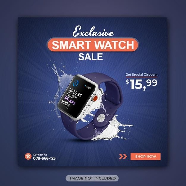 smart watch, digital watch, fitness tracker, wrist watch, wearable device, discount offer, minimalist, energetic, bold, blue, neutral