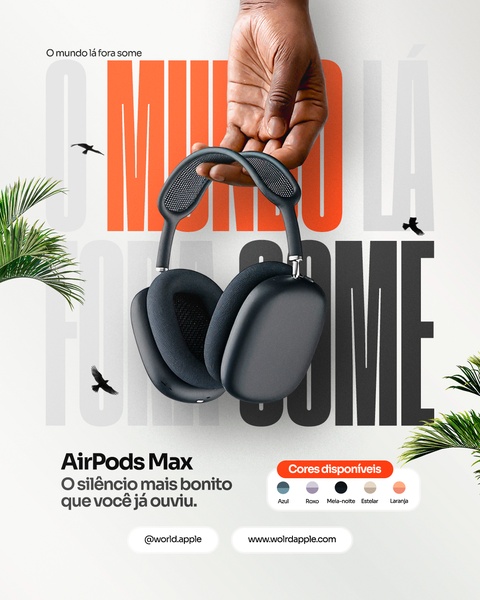 A high-end 4:5 aspect ratio creative featuring the AirPods Max held by a hand, emphasizing noise cancellation with bold, high-contrast typography.