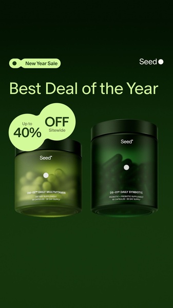 A high-contrast vertical ad promoting a 40% sitewide sale for daily supplement products using a clean, minimalist layout.