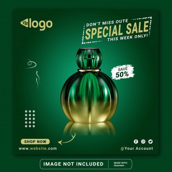 perfume bottle, fragrance bottle, cologne bottle, scent container, perfume glass, discount offer, minimalist, luxurious, bold, green