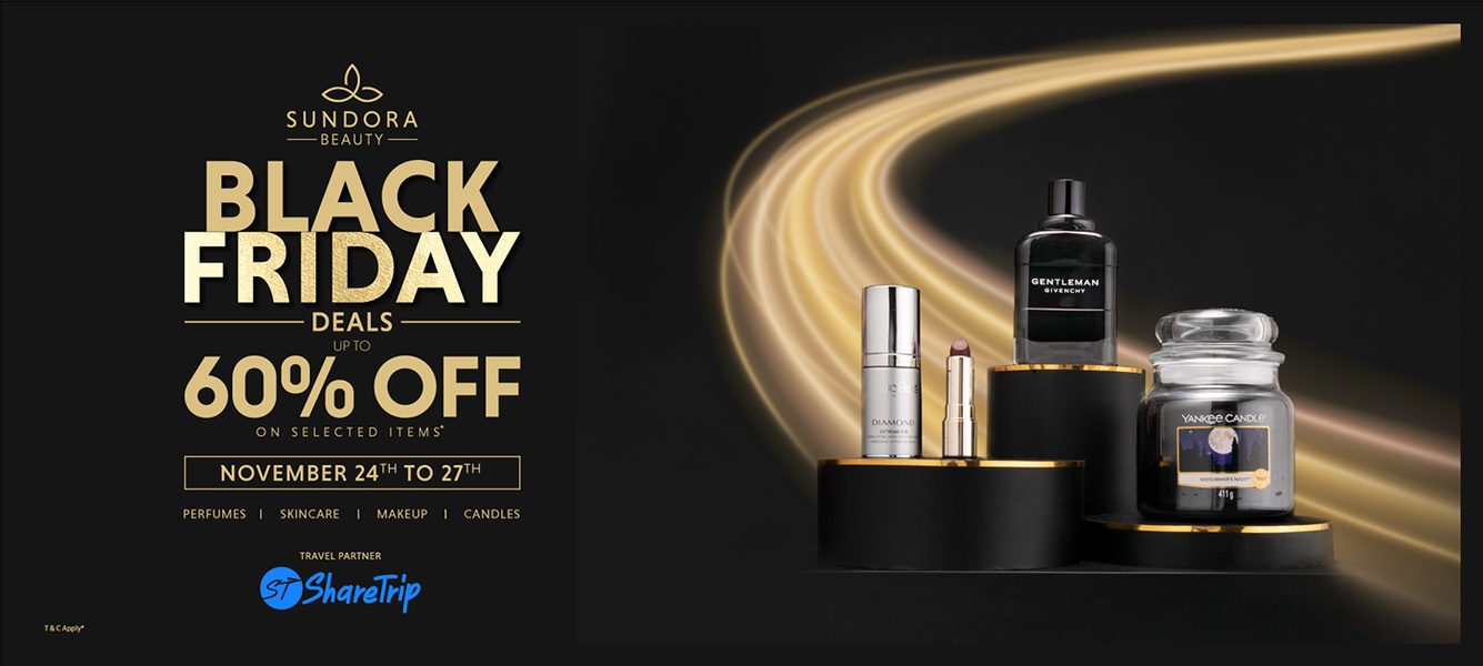 perfume bottle, lipstick, scented candle, eye cream, beauty products, holiday sale, minimalist, editorial, luxurious, bold, black, gold, black friday
