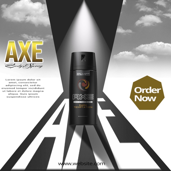body spray, deodorant spray, scented spray, men's deodorant, fragrance spray, bestseller push, brand awareness, minimalist, modern typography, bold, trustworthy, black, neutral, gold
