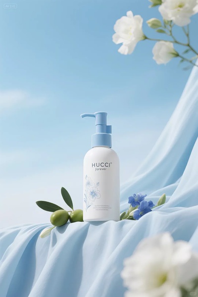 face lotion, moisturizing cream, body lotion, skincare bottle, pump bottle lotion, brand awareness, minimalist, calm, fresh, blue, neutral