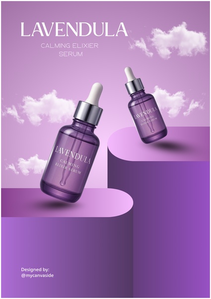 face serum, skincare serum, beauty serum, dropper bottle, calming serum, brand awareness, minimalist, calm, fresh, purple