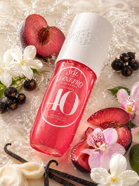 perfume mist, body mist, fragrance spray, scented mist, hair fragrance, product demo, lifestyle, fresh, calm, pink, neutral