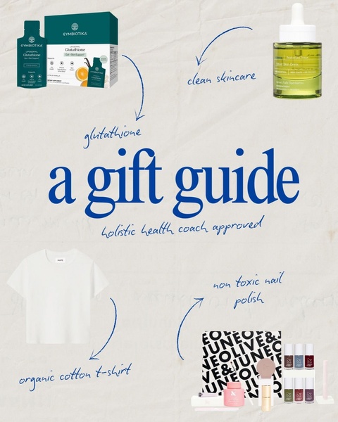 skincare serum, dietary supplement, nail polish set, cotton t-shirt, wellness gift, gift guide, minimalist, calm, trustworthy, neutral, blue