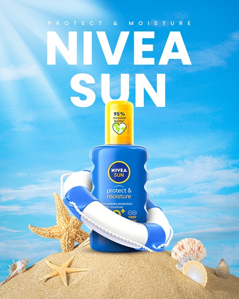 sunscreen, sun protection, sun lotion, spf lotion, sunblock, bestseller push, brand awareness, lifestyle, fresh, energetic, blue, yellow, summer sale